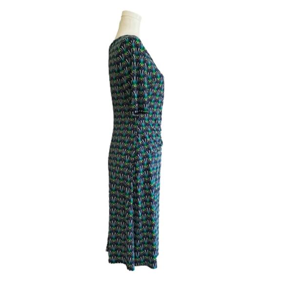 Evan Picone Dress Teal Green Purple Print Short Sleeve Faux Wrap Ruched Size 4 - Picture 4 of 12